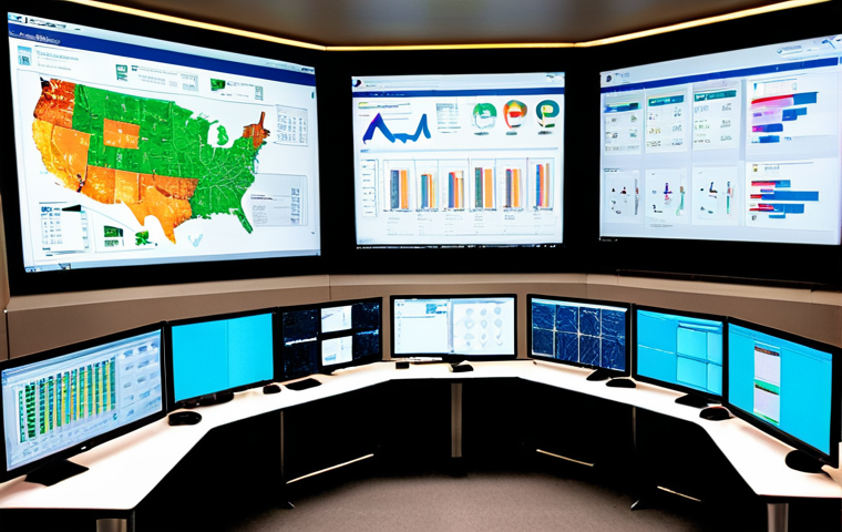 **Prompt:** Modern, brightly lit control center. Large monitors display complex real-time supply chain data visualizations. Diverse team collaborates, focusing on dashboards and predictive analytics. Emphasize efficiency, technology, and data-driven decision-making.