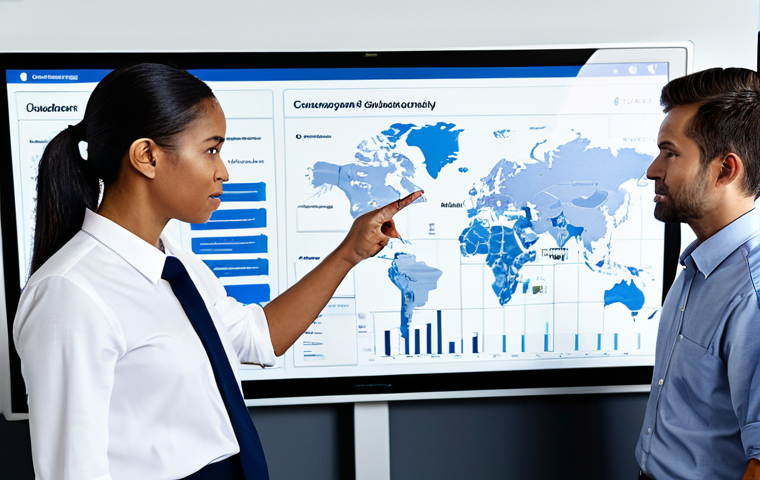 A diverse team of professional supply chain managers, fully clothed in appropriate business attire, stands around a large screen displaying a detailed value stream map. One manager points to a bottleneck on the map, indicating collaborative problem-solving and waste detection. The modern office background features subtle digital dashboards and a clean, organized aesthetic. The image emphasizes perfect anatomy, correct proportions, natural poses, well-formed hands, proper finger count, and natural body proportions. safe for work, appropriate content, fully clothed, professional, modest.