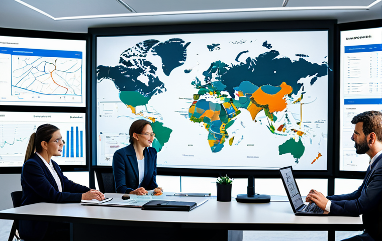 공급망관리에서의 의사결정 과정 - Supply Chain Visibility**
"A diverse team of professionals collaborating around a large digital scr...