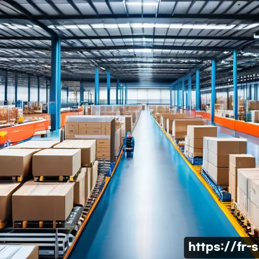 공급망관리와 물류 파트너십 구축 - A modern logistics warehouse interior bustling with activity: diverse workers in smart casual attire...
