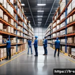 SCM 전문가의 실무 전략 - A modern warehouse interior showcasing dynamic stock management: diverse employees of various ethnic...