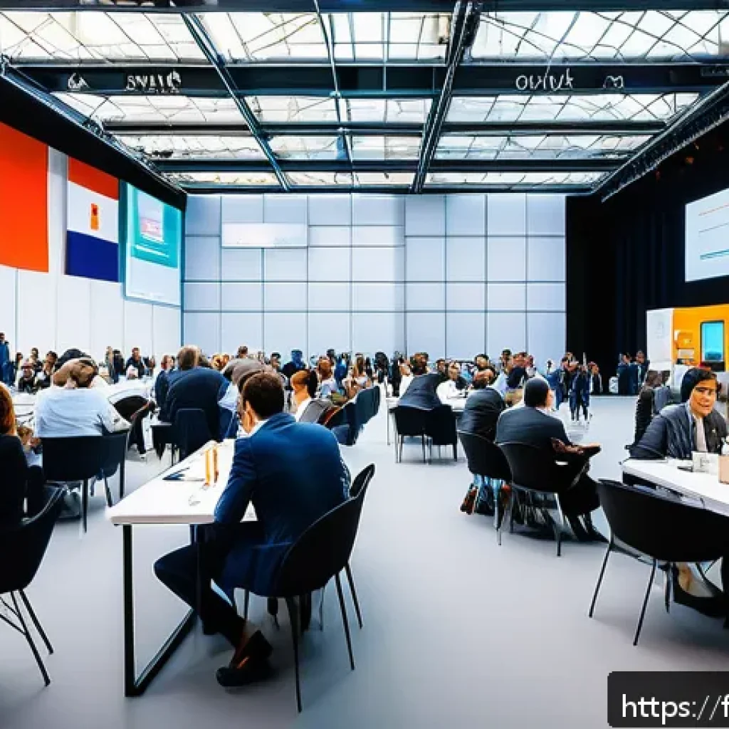 SCM 자격증의 진로별 활용법 - A professional business conference scene set in a modern Parisian convention center, featuring diver...