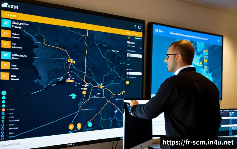 Home 16 공급망관리와 IT 인프라의 통합 - Photorealistic modern French supply chain control room, a logistics manager and IT infrastructure sp...